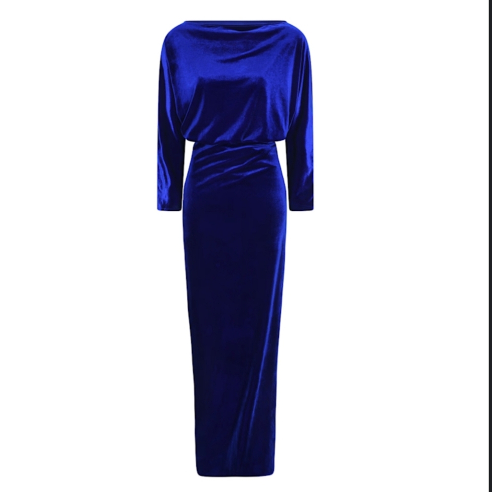 Mark Heister Rare Vtg Skirt Set Electric Blue Velvet Satin Dolman Sleeve Sz.Sm